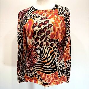 LouLou Mixed Animal Leopard Print 100% Cotton Long Sleeve Mobwife Sweater Large